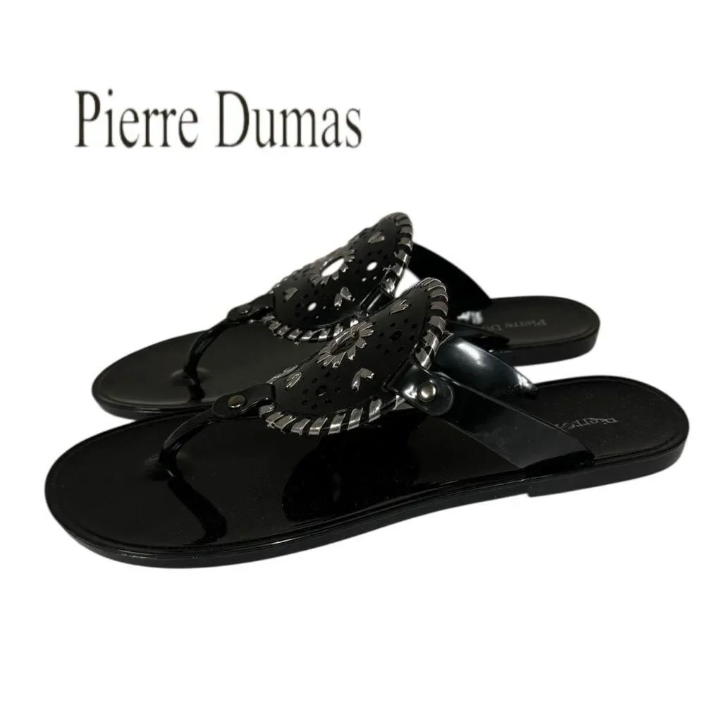 New Pierre Dumas Women's Pretie Black Pewter Slide Jelly Sandals 7